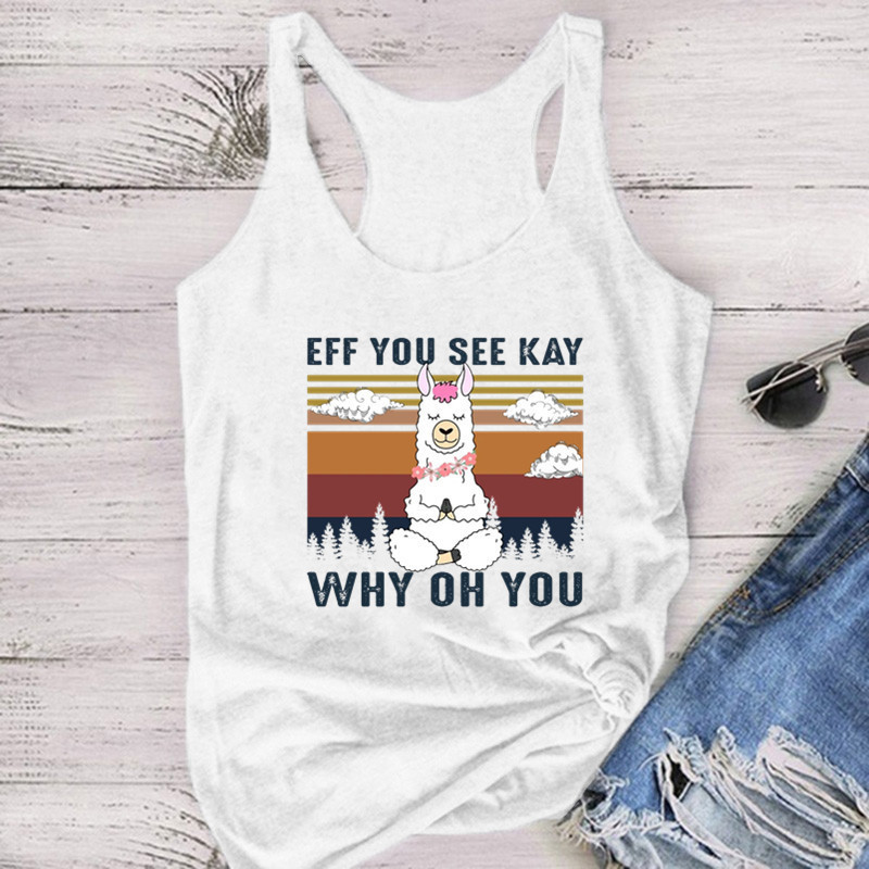 Foreign Trade In-Stock Wish Independent Site Fun Alpaca Pattern Printed Sleeveless T-Shirt Vest for Women Foreign Trade In-Stock Wish Independent Site Fun Alpaca Pattern Printed Sleeveless T-Shirt Vest for Women