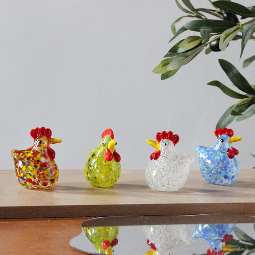 Creative handmade Zibo glass rooster figurine, small ornament, glass product, cooing chicken, home decoration craft, animal