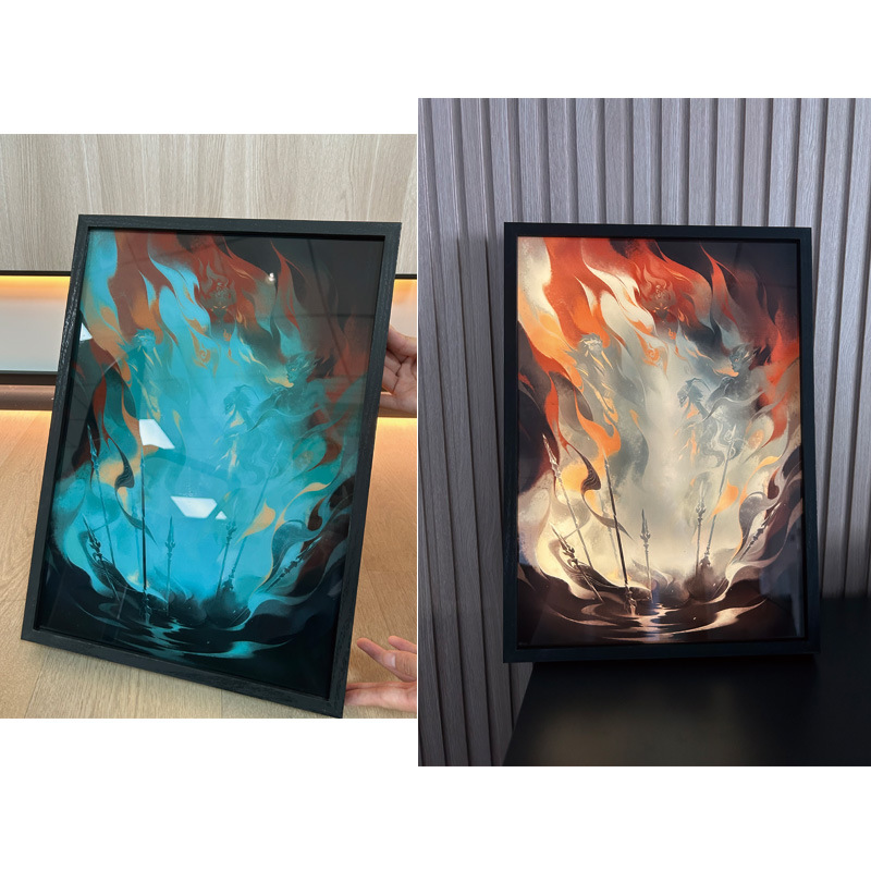 Tres colores TikTok popular pintura ligera de dibujos animados dormitorio noche pintura luminosa marco de fotos de madera maciza creativo bricolaje fabricante