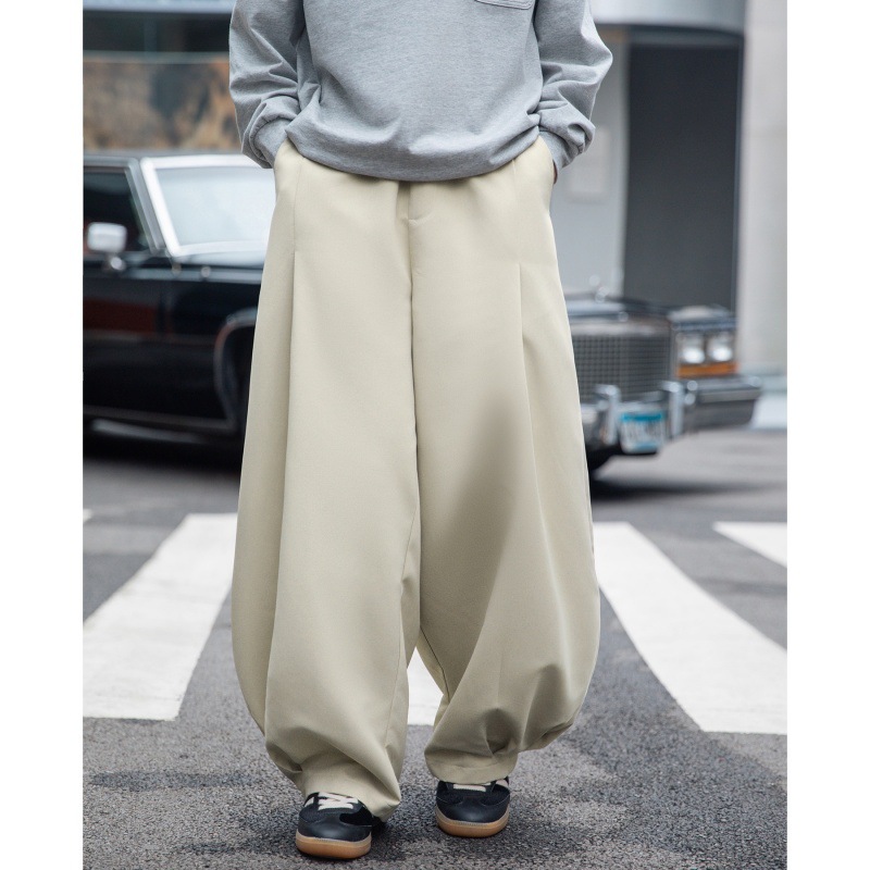 垂感宽松弯刀休闲裤男春夏新款打褶设计灯笼裤美式潮牌质感长裤子