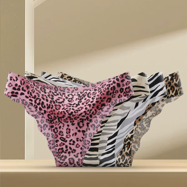 Amazon cross-border European and American seamless ice silk leopard print women's panties, sexy mid-waist bikini yoga women's briefs