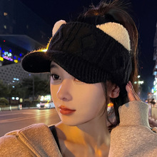 帽子女秋冬新款针织空顶帽韩版时尚百搭可爱小耳朵保暖运动鸭舌帽