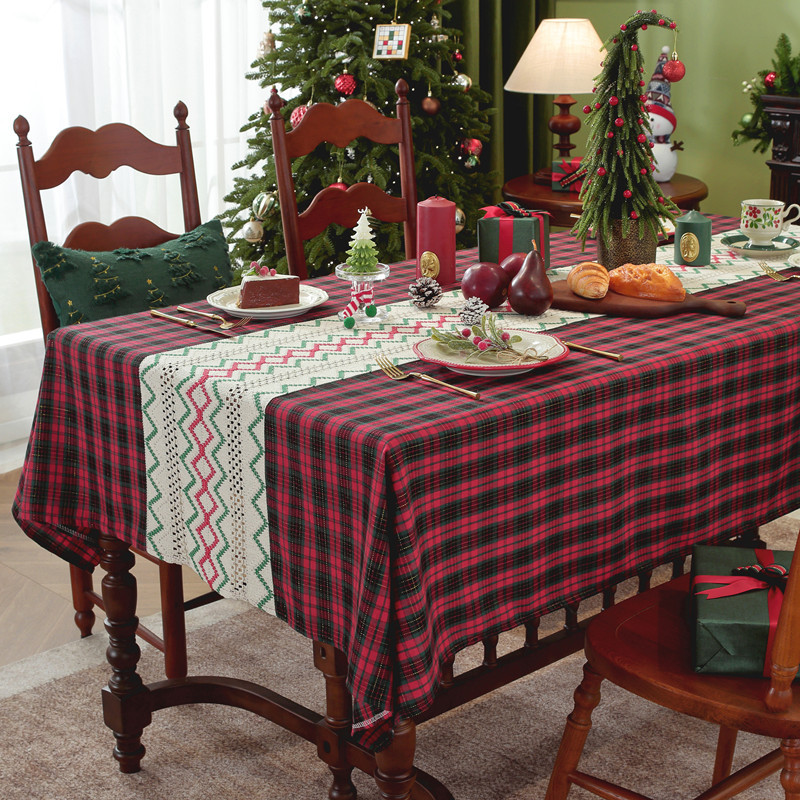 Runner a quadri patchwork per il commercio estero transfrontaliero, tovaglia da caffè con decorazioni natalizie, copritavolo da pranzo,_voghion.com