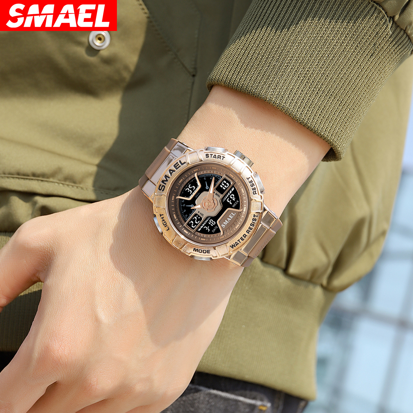 SMAEL Smair 8067 reloj electrónico de los deportes de los hombres redondo reloj de moda luminoso doble multifuncional