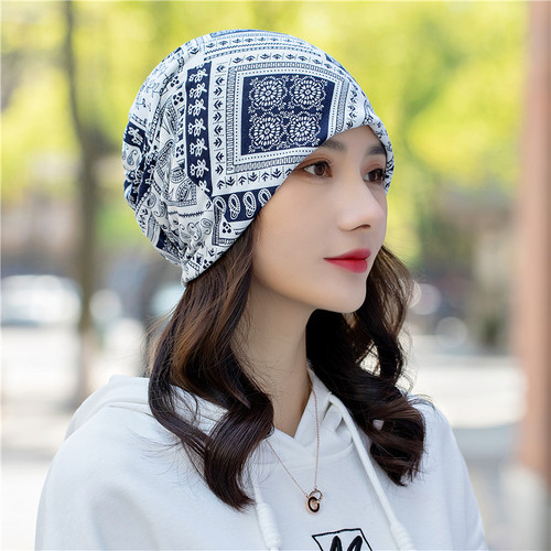 Spring and summer thin pullover hat cashew nut scarf black and white foreign trade supply autumn multi-purpose confinement hat scarf