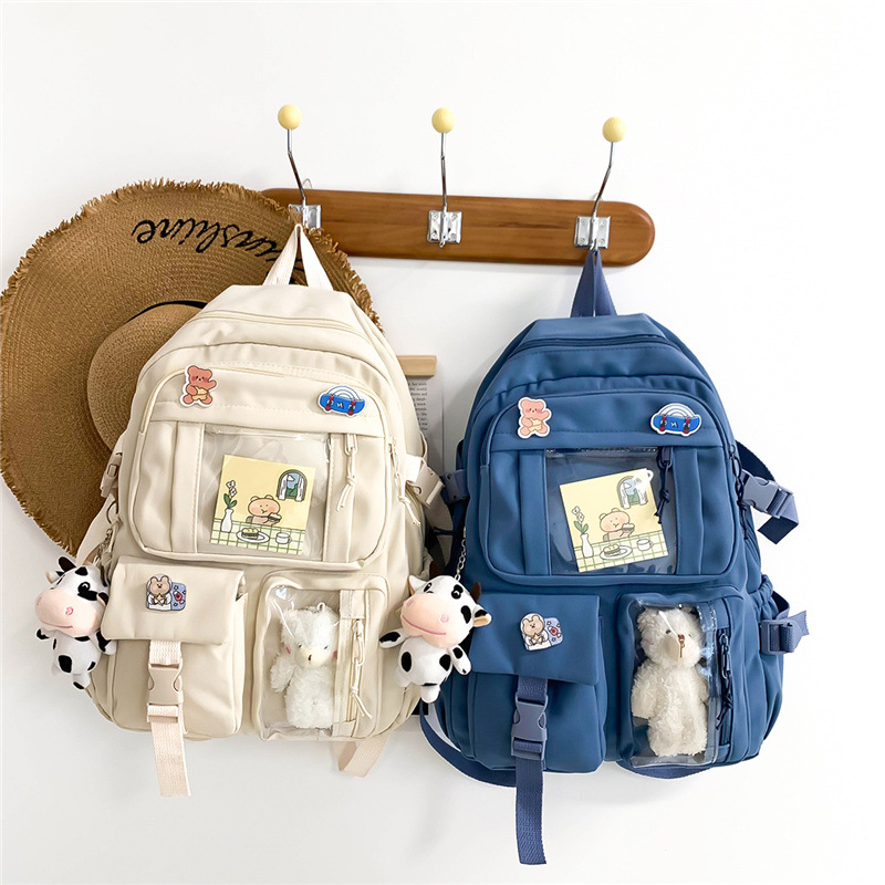 ins-style Large Capacity High School Student Schoolbag Women's Korean-style Harajuku ulzzang Cartoon Backpack for Junior High School Students Backpack