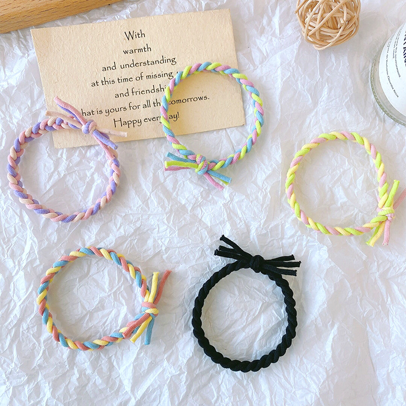 日韓ins風女網紅馬卡龍色拼色辮子頭繩不傷發發繩發圈高彈小清新