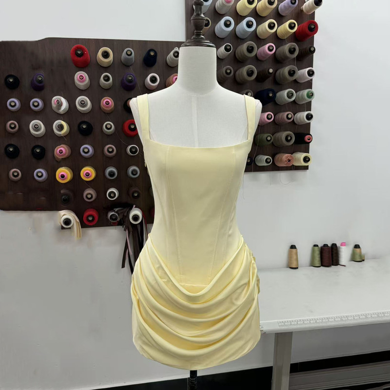 New European and American Sexy Pleated Sleeveless Hip-Hugging Short Skirt Hot Girl Strappy Dress Cross-Border Foreign Trade Supply Wholesale