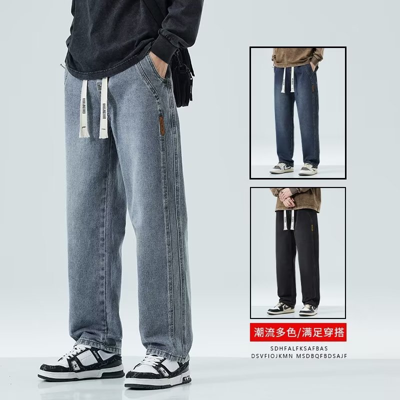 Vintage jeans para hombre 2024 otoño e invierno nuevo estilo recto marea marca de pierna ancha americana calle alta salvaje pantalones casuales