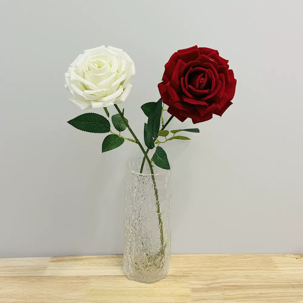 仿真绒布玫瑰花 单枝大号玫瑰花家居婚庆装饰花跨境专供厂家直销