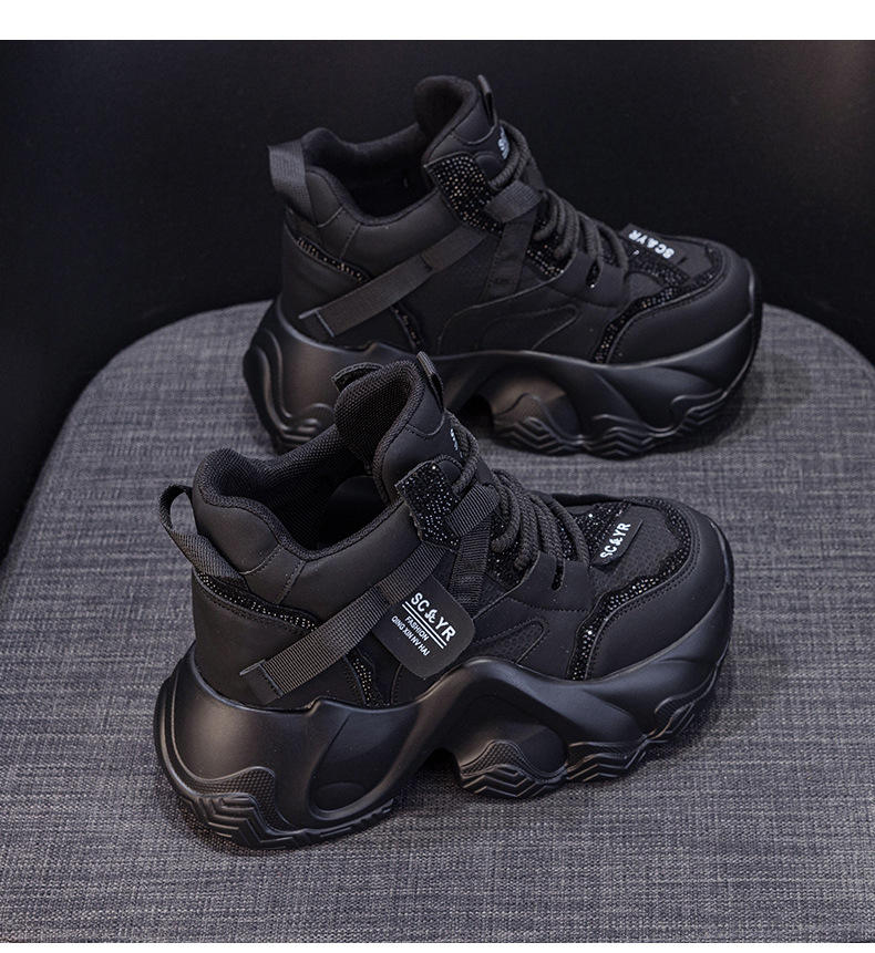 Giày sneaker nữ đế dày tăng chiều cao mùa thu 2025 phong cách hot trend buộc dây — M2936 lót đơn màu đen, M2936 lớp lót đơn màu xám, M2936-1 plus nhung đen, M2936 lớp lót đơn màu be chi tiết 16