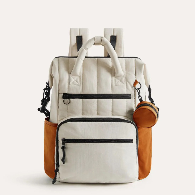 Amazon nueva estriada mama bolsa multifuncional mochila impermeable para salir bolsa de moda madre y bebé de gran capacidad