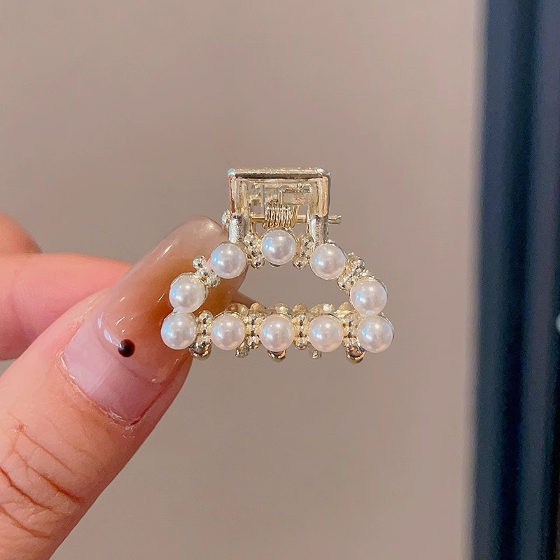 Oreja de conejo pequeño clip de las mujeres de alto grado Perla Rhinestone horquilla accesorios para el cabello Cabeza trasera medio lazo de pelo clip de tiburón horquilla