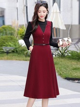 洋气假两件连衣裙女秋季2023年新款韩版修身拼接中长款气质裙子