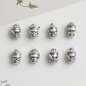 S999 foot silver twelve zodiac eight patron saint beads DIY handmade beaded 3D hard silver bracelet loose beads accessories