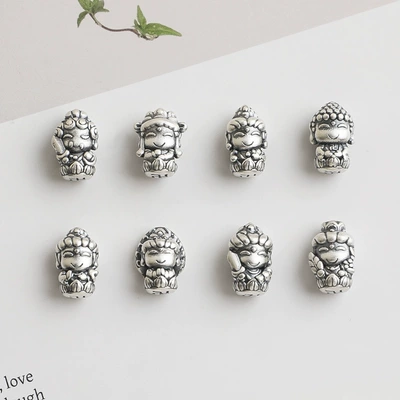 S999 foot silver twelve zodiac eight patron saint beads DIY handmade beaded 3D hard silver bracelet loose beads accessories