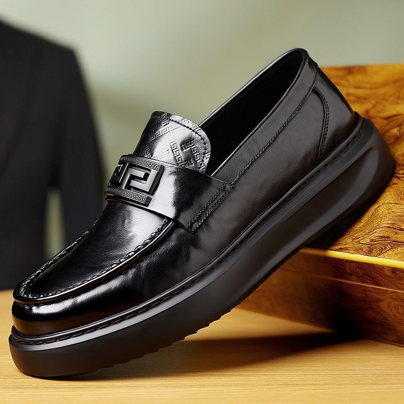 Men's Shoes 2025 Summer Men's Waterproof Light Luxury Casual Leather Shoes British Style Super Thick Sole Heightening Slip-On Lazy Shoes Men's Shoes 2025 Summer Men's Waterproof Light Luxury Casual Leather Shoes British Style Super Thick Sole Heightening Slip-On Lazy Shoes