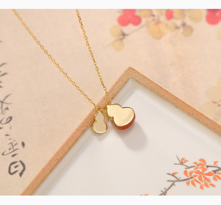 Dây chuyền bạc S925 mạ vàng mặt dây chuyền hình trái tim hồ lô đôi — Bộ chuỗi (bao gồm chuỗi) chi tiết 4