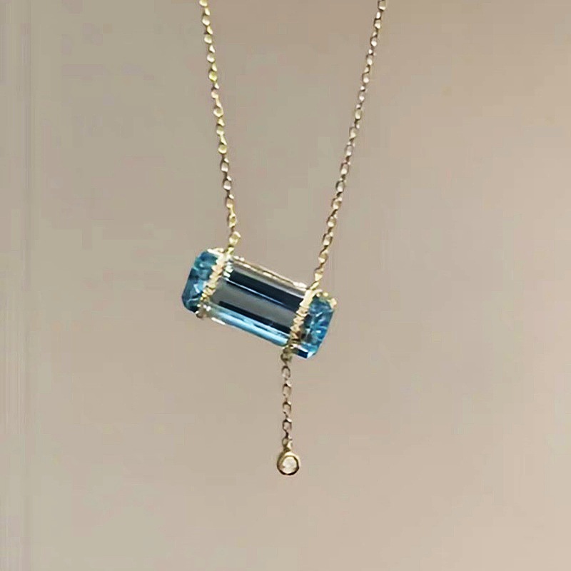 빙탕수정 아쿠아마린 목걸이, 지르콘 925 실버, 고급스러운 느낌의 쇄골 체인 펜던트, 정교한 목걸이, 가벼운 럭셔리, 틈새시장 상품