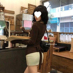 美式复古两件套甜辣挂脖显瘦收腰连衣裙+贴布十字架大v领长袖罩衫