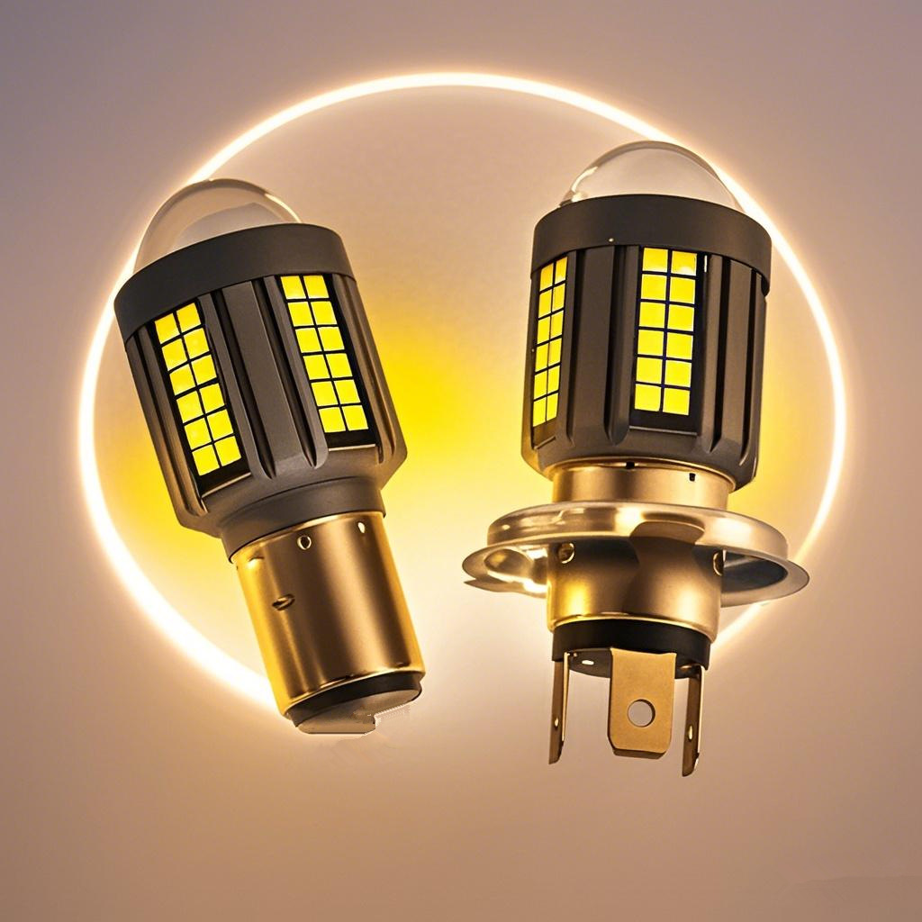 Bombilla de acero de motocicleta LED H4 lente de vehículo eléctrico blanco amarillo bicolor LED ojo de pez faro BA20d