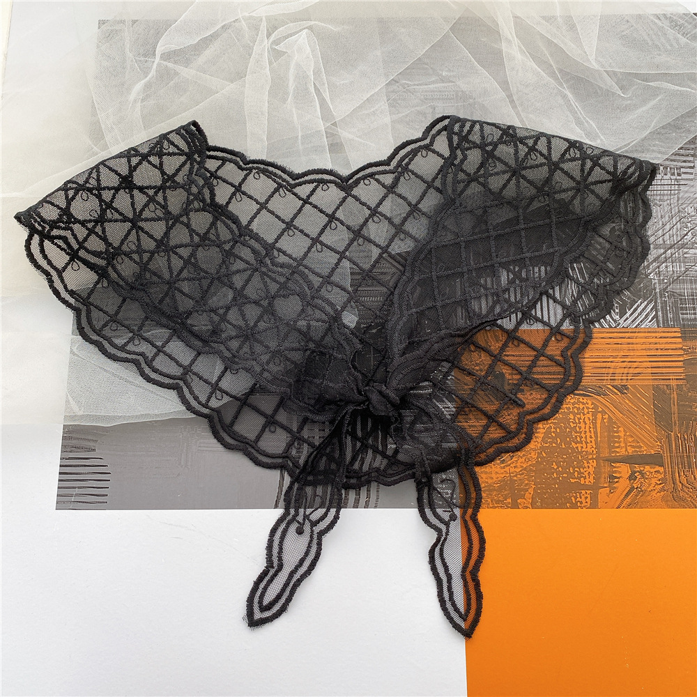 20g Weight Silk Scarf Classification Travel Occasion Lace Material Lattice Pattern Unisex Gender Sweet Style White, Green, Yellow, Black Color Retro Lattice Lace Triangle Small Silk Scarf 11