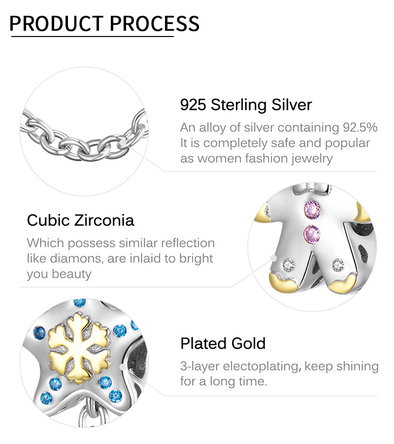 Diy pendant Christmas five-pointed star snowflake & snow cake man protection chain Christmas sterling silver bracelet diy accessories_voghion.com