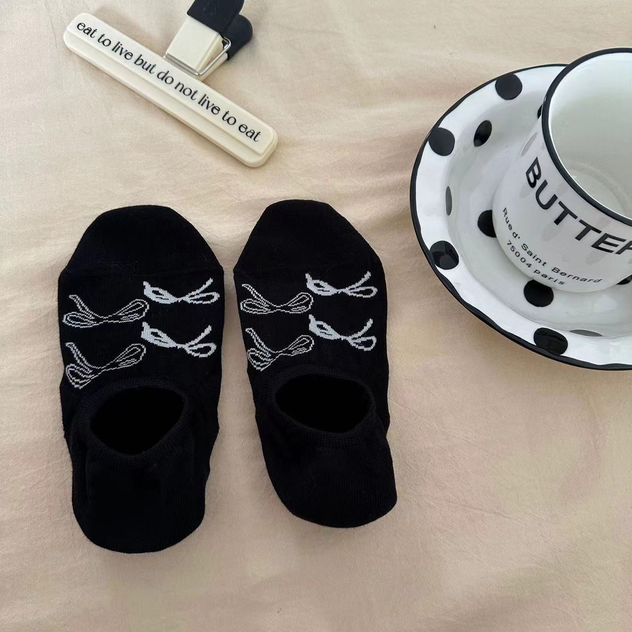 Japón vintage jacquard botón calcetines de dibujos animados arco calcetines deportivos para estudiantes calcetines poco profundos calcetines transpirables