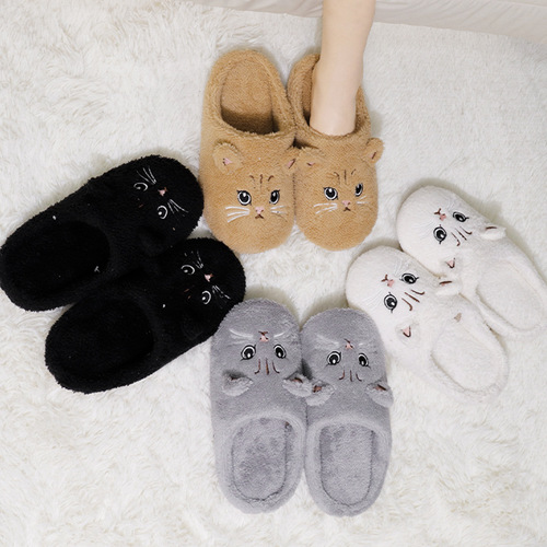 Cross-border kittens' cotton slippers for couples, cute cartoon home use, thick warm plush soft sole postpartum shoes