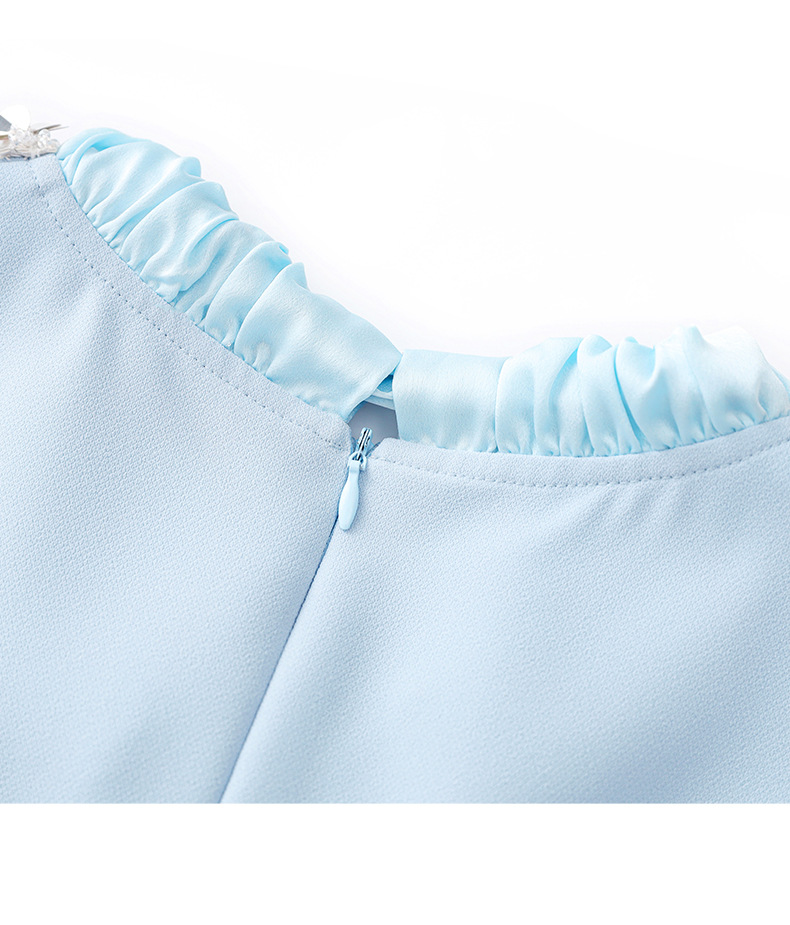Đầm liền nữ cổ chữ V xếp ly tay lỡ, chất liệu sequin lấp lánh kiểu dáng quý bà — Màu xanh lam nhạt chi tiết 25