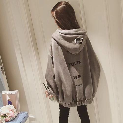 HOT Cec Women's Autumn Korean Style Medium Length Loose Hooded Oversize Cardigan Outerwear Ins Trend