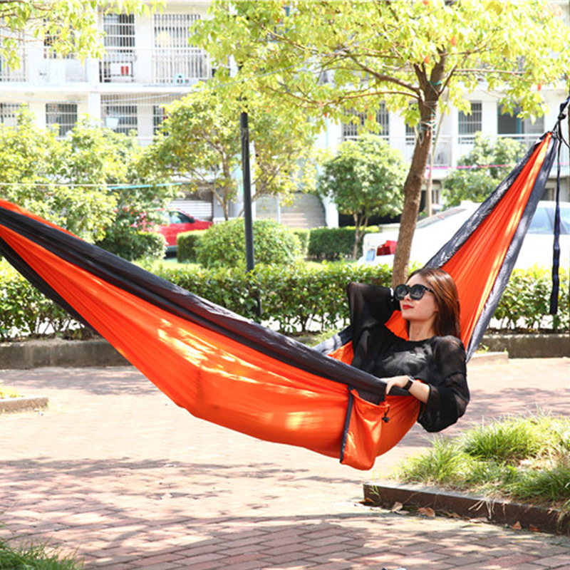 Cross-Border Hot-Selling Outdoor Camping Single Double Parachute Fabric Color-Block Hammock Factory In-Stock Wholesale_desvips.com