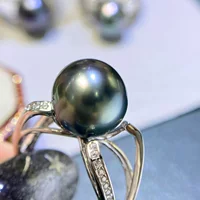 Кольцо из серебра S925 с жемчугом из морской воды, золото K, не выцветает, элегантное и универсальное, 10–11 мм, Таити