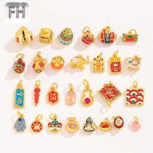 中国风古法金滴油合金珐琅彩小吊坠 diy饰品配件手链项链挂件配件