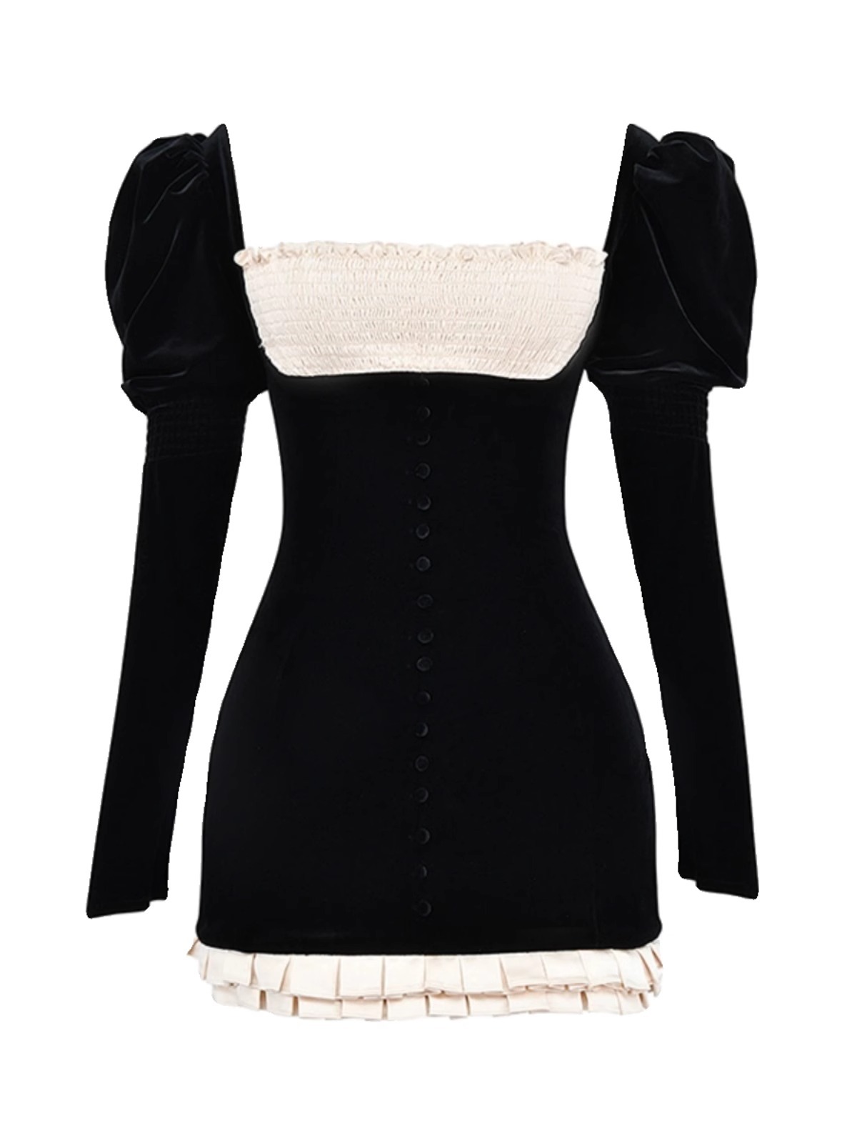 Otoño e invierno europeo y americano nuevo vestido de terciopelo retro francés elegante manga larga chica caliente falda de cadera manga de soplo Falda corta para las mujeres