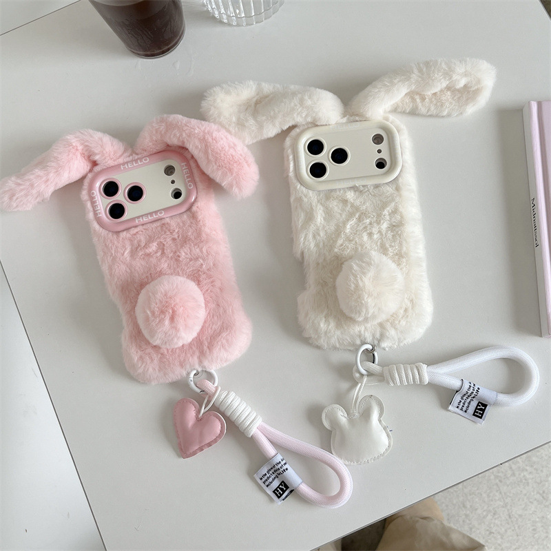 Plush Bunny Ears Suitable for Iphone18Promax Apple 16 Mobile Phone Case 15 Cute 14 Hand Strap 17 Autumn and Winter Plush Bunny Ears Suitable for Iphone18Promax Apple 16 Mobile Phone Case 15 Cute 14 Hand Strap 17 Autumn and Winter