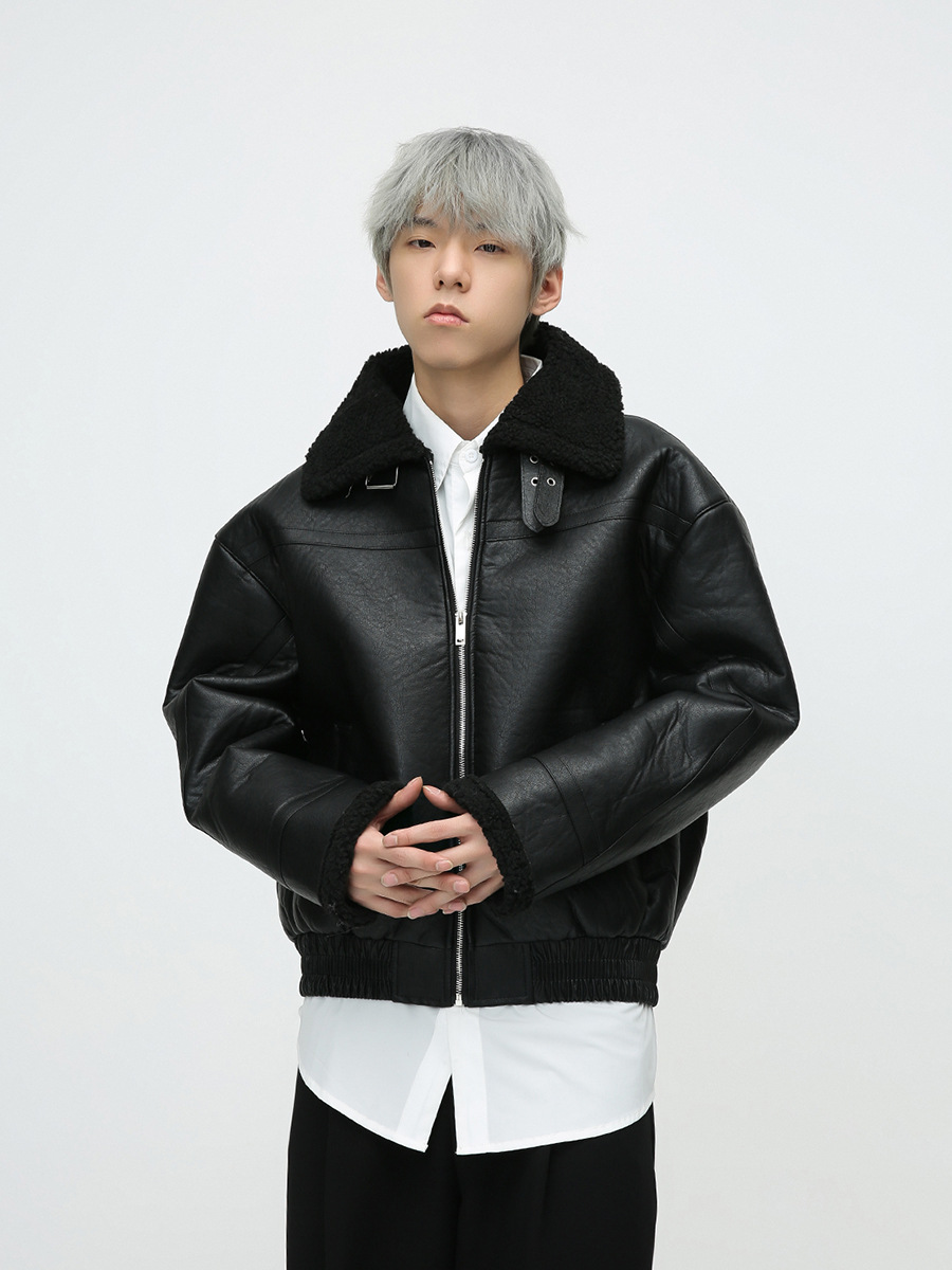 Mtlclothes ropa de Hombre | 2023 invierno nuevo estilo coreano piel Cordero floja integrada collar del soporte abrigo cuero para los hombres