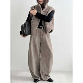 NS 韩版休闲百搭显瘦高腰牛仔裤女2025秋冬新阔腿裤直筒裤子68381