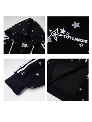 Designful full-print star print hooded long-sleeved women's autumn new sweet and cute casual matchy-matchy coat