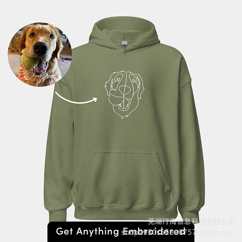 Cross-Border Amazon Hot-Selling Line Embroidery Hooded Sweatshirt with Character and Pet Designs for Christmas and Halloween, Customizable