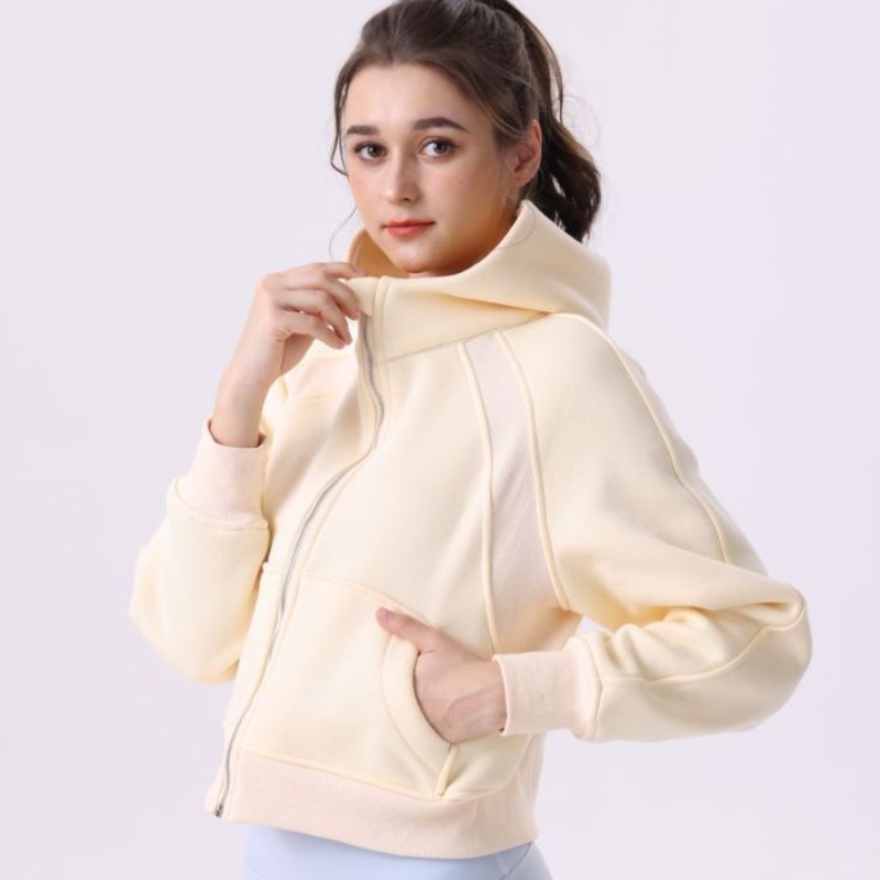 秋冬瑜伽服女士运动拉链毛圈连帽衫宽松纯棉加厚健身服透气加厚