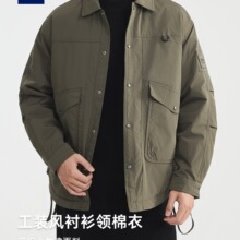 墨麦客男装工装风翻领棉服男2025冬新款密织小牛津男士棉衣87722