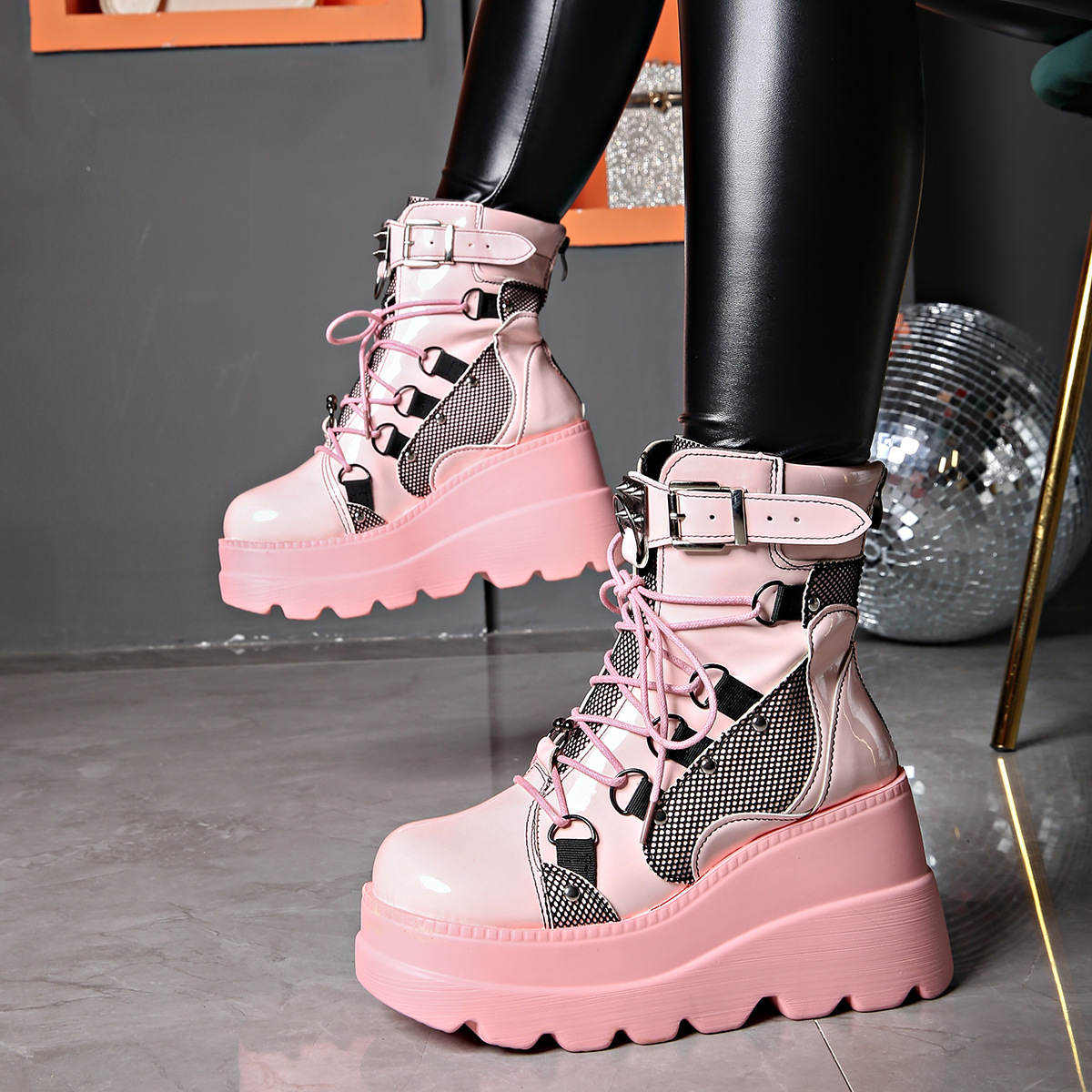 Women's Shoes wedge heel Martin boots women 2024 new pink thick sole large size fashion short boots women dark rivets_voghion.com