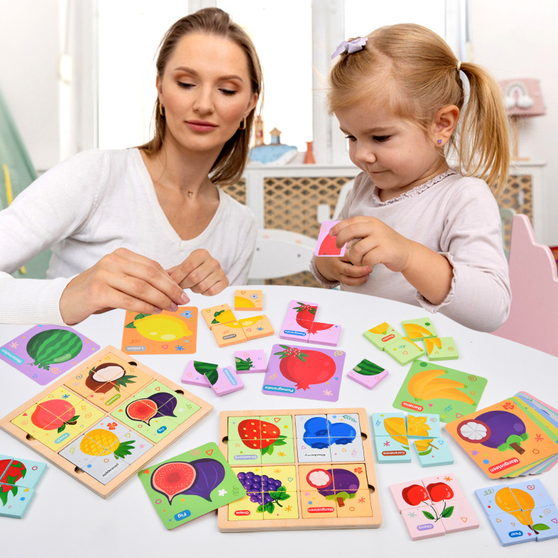 Wooden 24 Fruit Puzzle Cartoon Wooden Board Puzzle Fruit Educational Toys Educational Interactive Board Game Early Education Toys