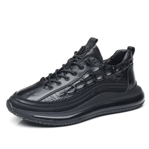 Trendy sports shoes for men cowhide crocodile pattern casual men's shoes popcorn soft sole running shoes for men dropshipping