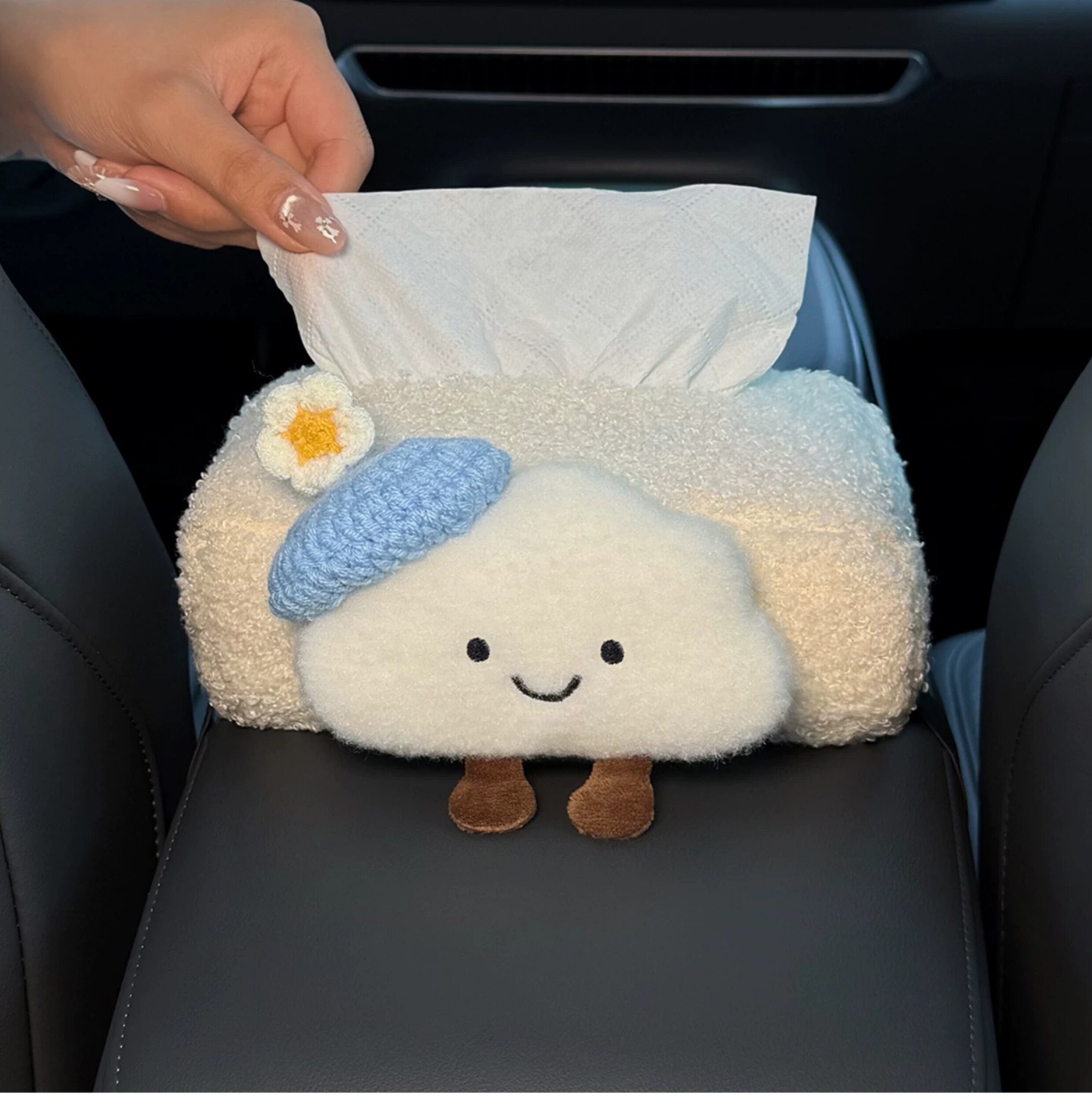 2026 New Model Car Tissue Box, Armrest Box Tissue Holder, Seat-mounted Car Tissue Bag, Cute Cloud Design for Women