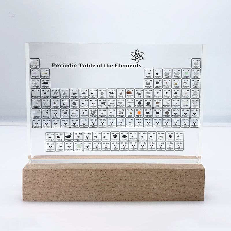 Acrylic Periodic Table of Elements with Embedded Specimens, Graduation Day Gift, Science Display, Desktop Ornament, Luminous