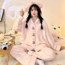 珊瑚绒睡衣女秋冬季可爱长袖加厚保暖家居服少女士学生法兰绒套装