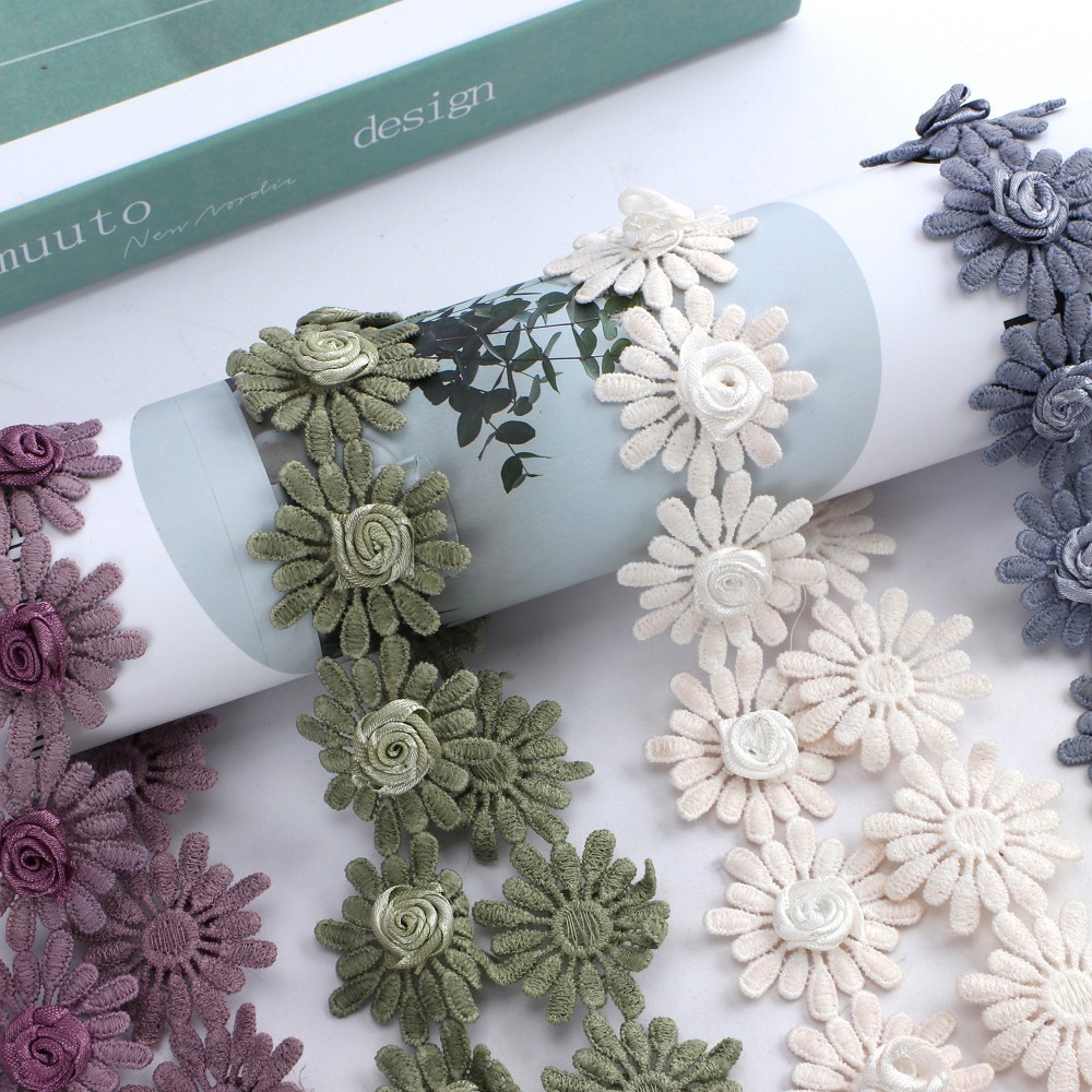 爆款现货涤纶丝手工蕾丝花边 太阳花刺绣 配饰首饰服装排须辅料