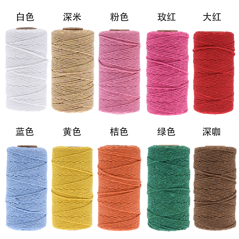 2mm hecho a mano DIY cuerda de algodón colorido tejido cuerda de encuadernación tapiz material decorativo cuerda etiqueta en Stock M